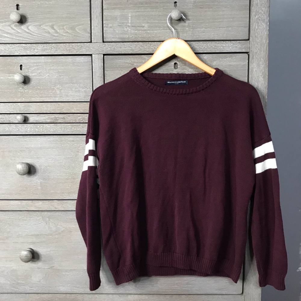 Brandy Melville • Burgundy Varsity Stripe Sweater
